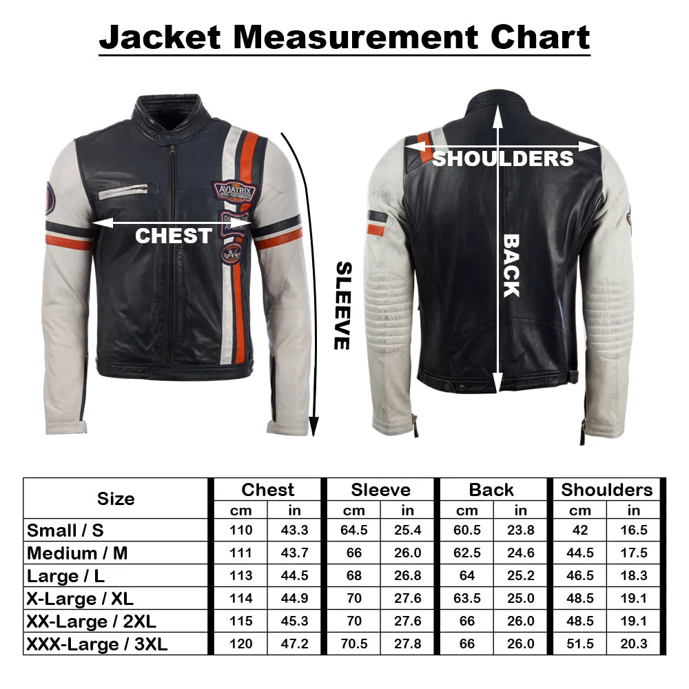 3ZS3 Men's Retro Biker Jacket - Navy/White