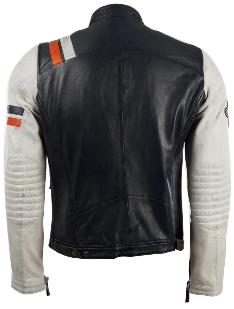 3ZS3 Men's Retro Biker Jacket - Navy/White