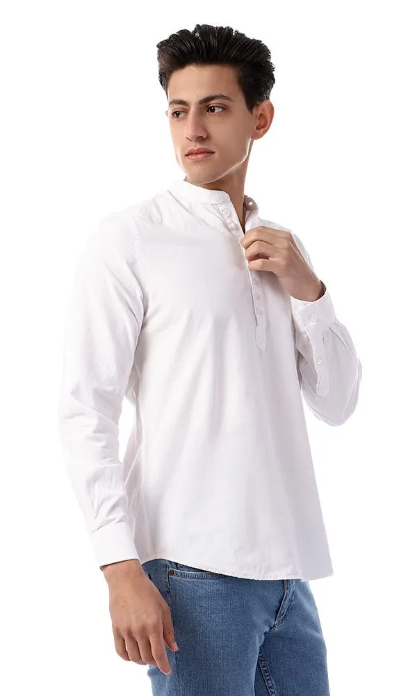 57882 Plain White Mandarin Collar Buttoned Shirt