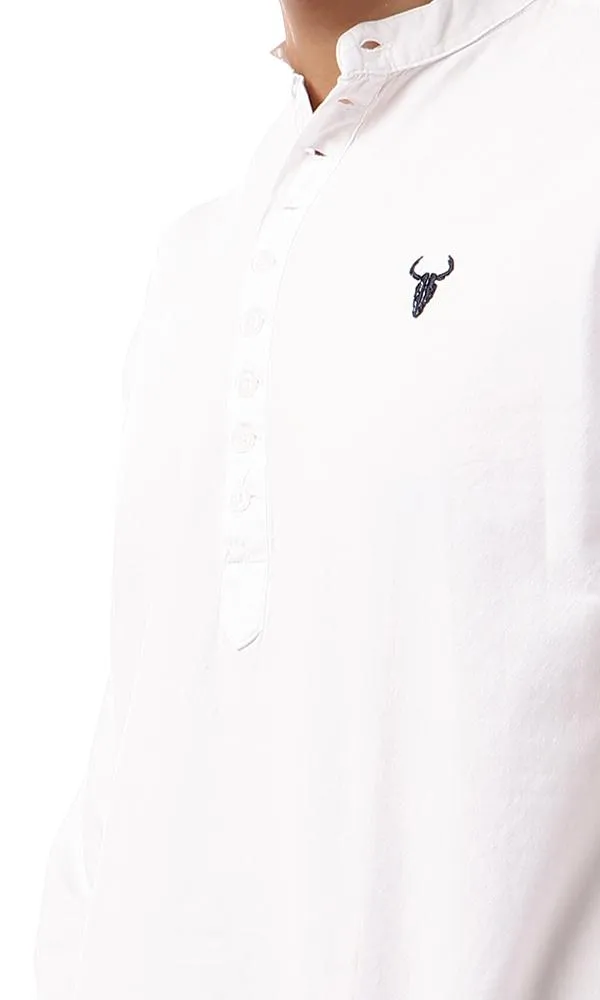 57882 Plain White Mandarin Collar Buttoned Shirt