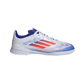 Adidas F50 League Indoor Jnr Football Shoes (White/Solar Red/Lucid Blue)