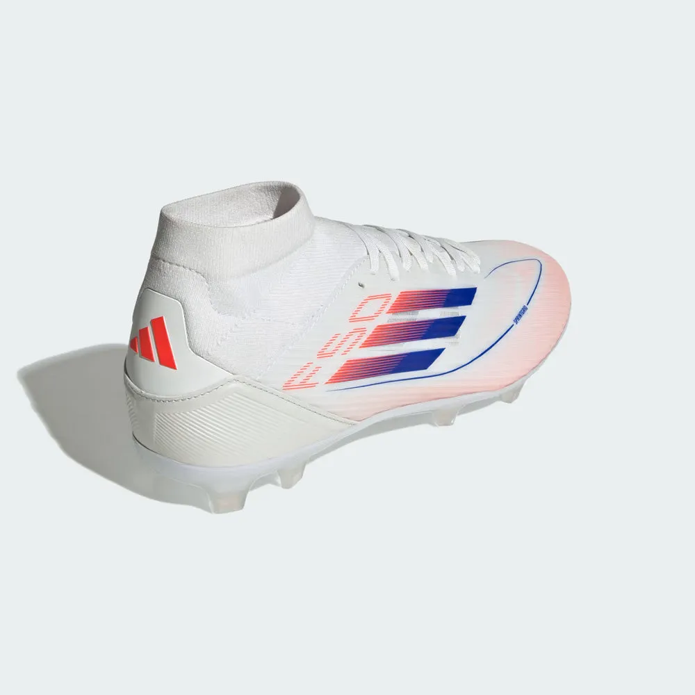 Adidas F50 League Mid-Cut FG Womens Football Boots (White/Lucid Blue/Solar Red)