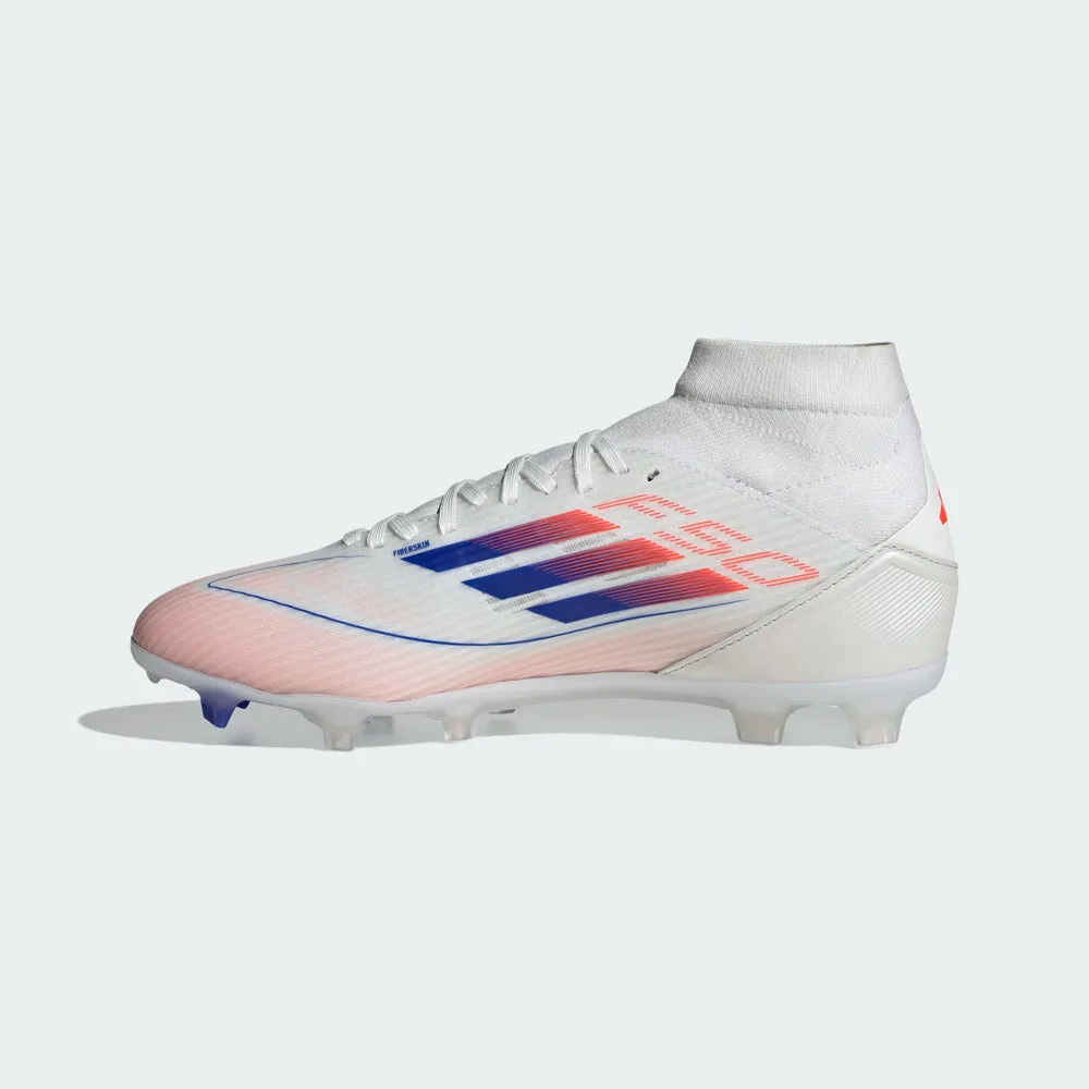 Adidas F50 League Mid-Cut FG Womens Football Boots (White/Lucid Blue/Solar Red)