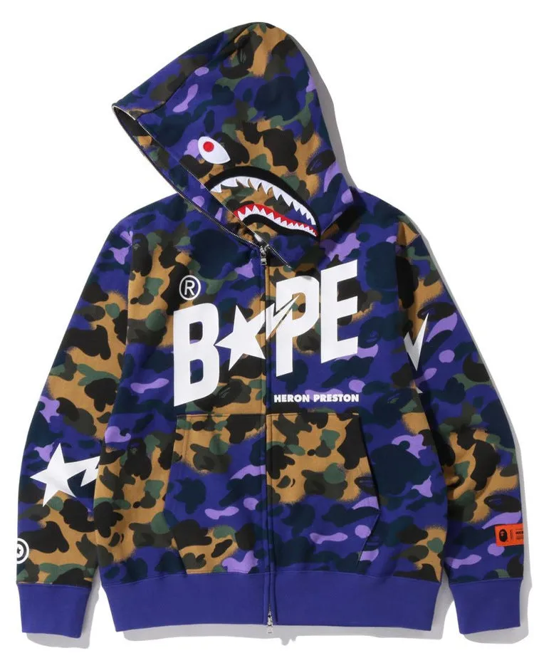 Bape Ape Camo Shark Hoodie Streetwear Outfit Hip Hop Sweatshirt Unisex Bape Full Zipper Jacket