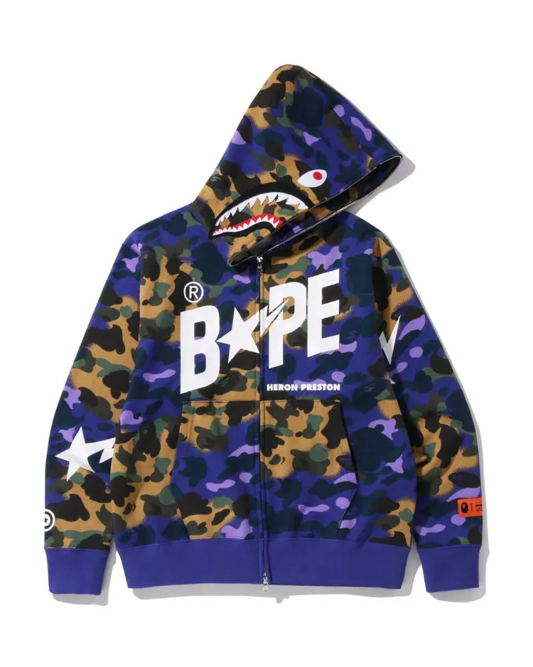 Bape Ape Camo Shark Hoodie Streetwear Outfit Hip Hop Sweatshirt Unisex Bape Full Zipper Jacket