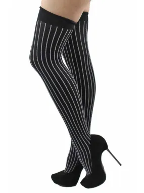 Black & Gray Pinstripe Thigh High Stockings For Women