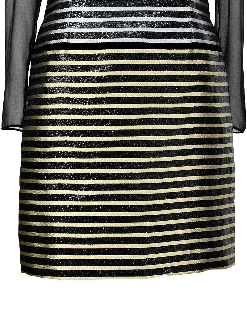 Black Dress with Metallic Stripe & Sheer Panels