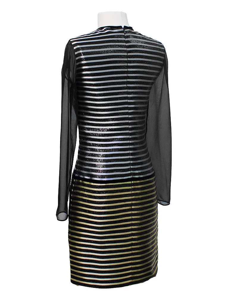 Black Dress with Metallic Stripe & Sheer Panels