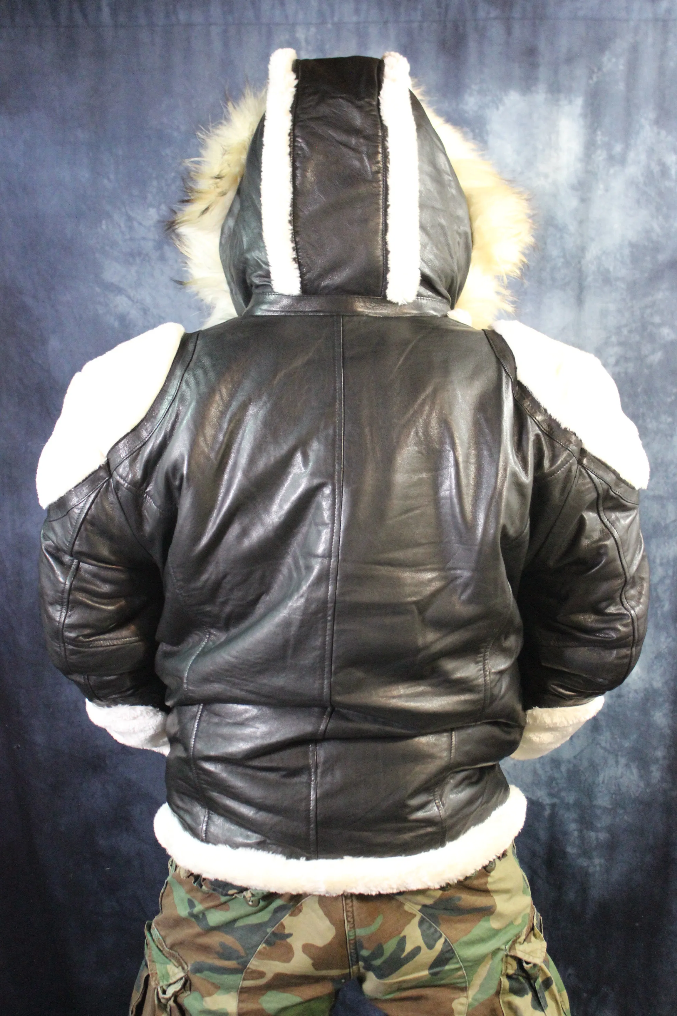 Black Leather and White Fur Jacket by Otter and The Fox