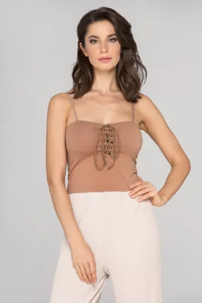 Brown Lace Up Crop Top