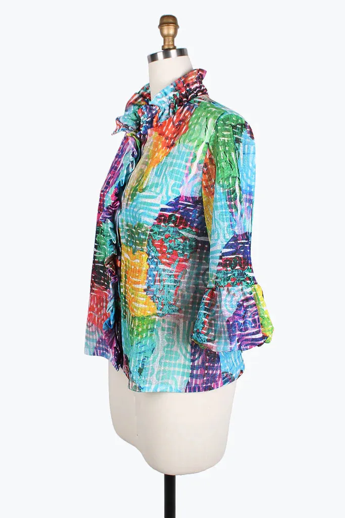 Damee Ruffle & Puffy Sleeve short jacket 4804-Multi