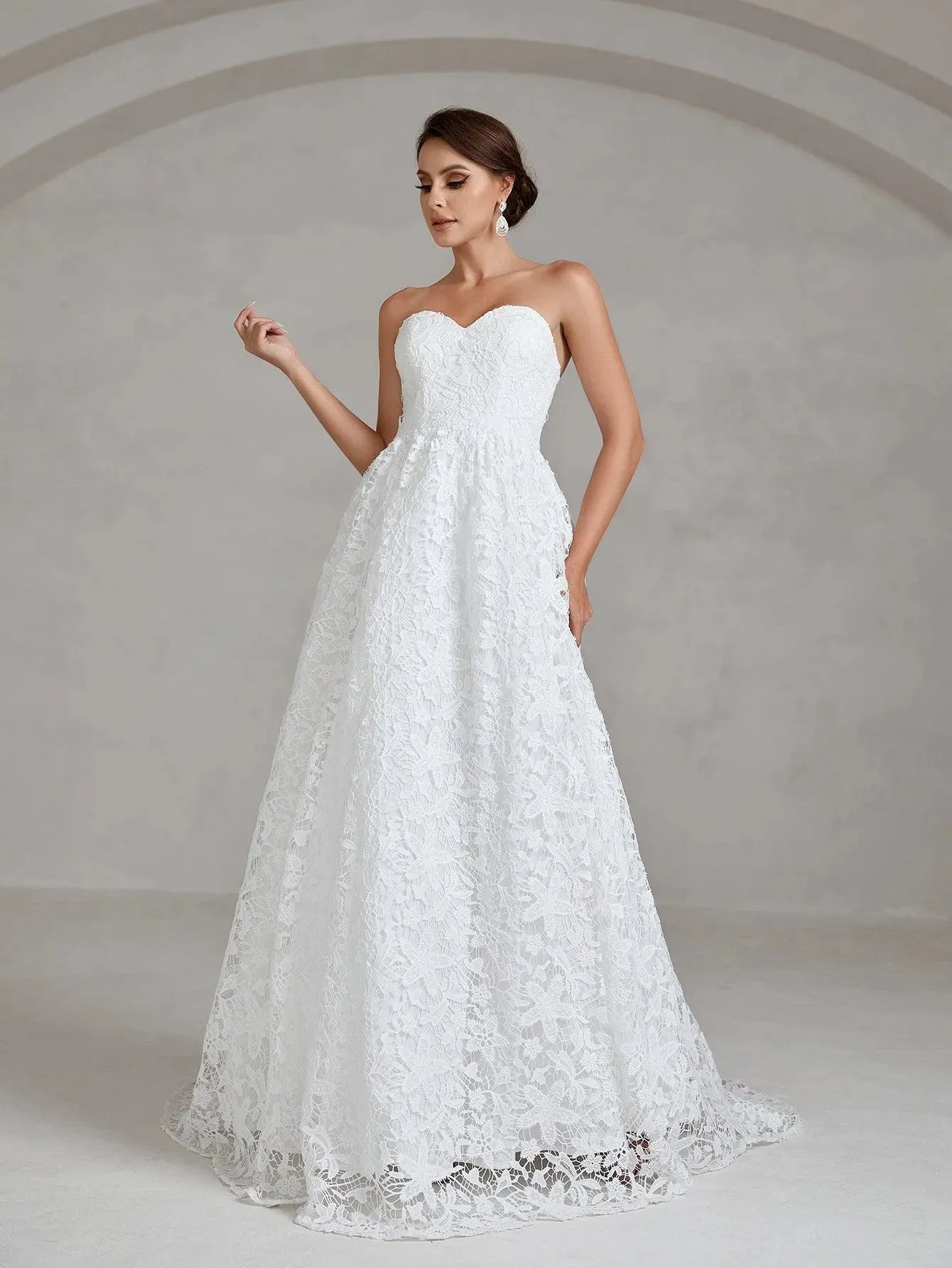 Elegant Lace Overlay Tube Wedding Dress