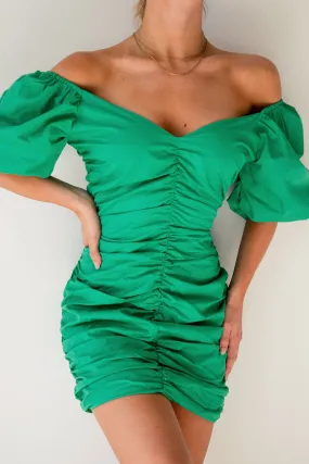 Emely Green Ruched Mini Dress