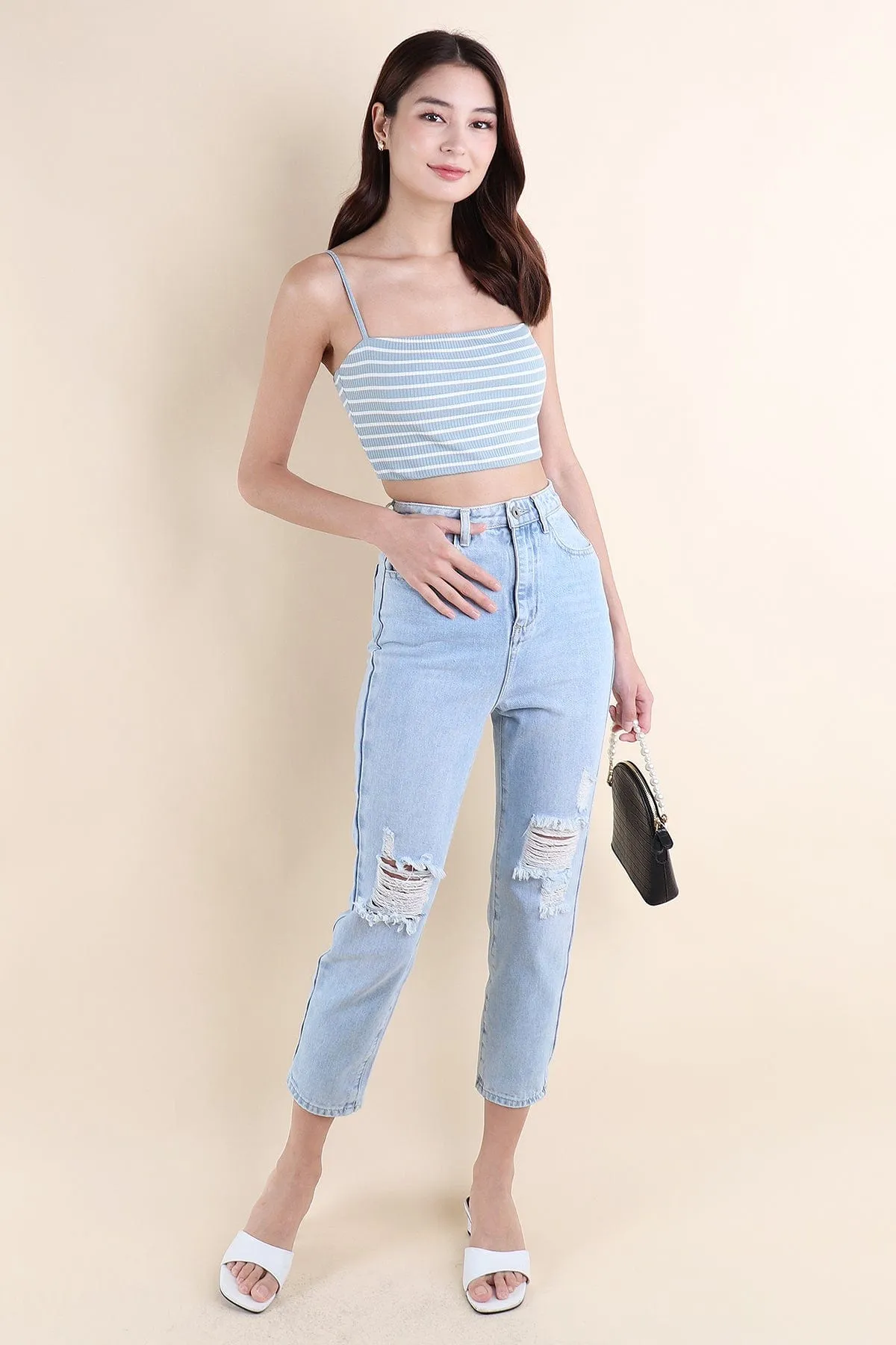 FELIZ STRIPES PADDED TOP IN BLUE