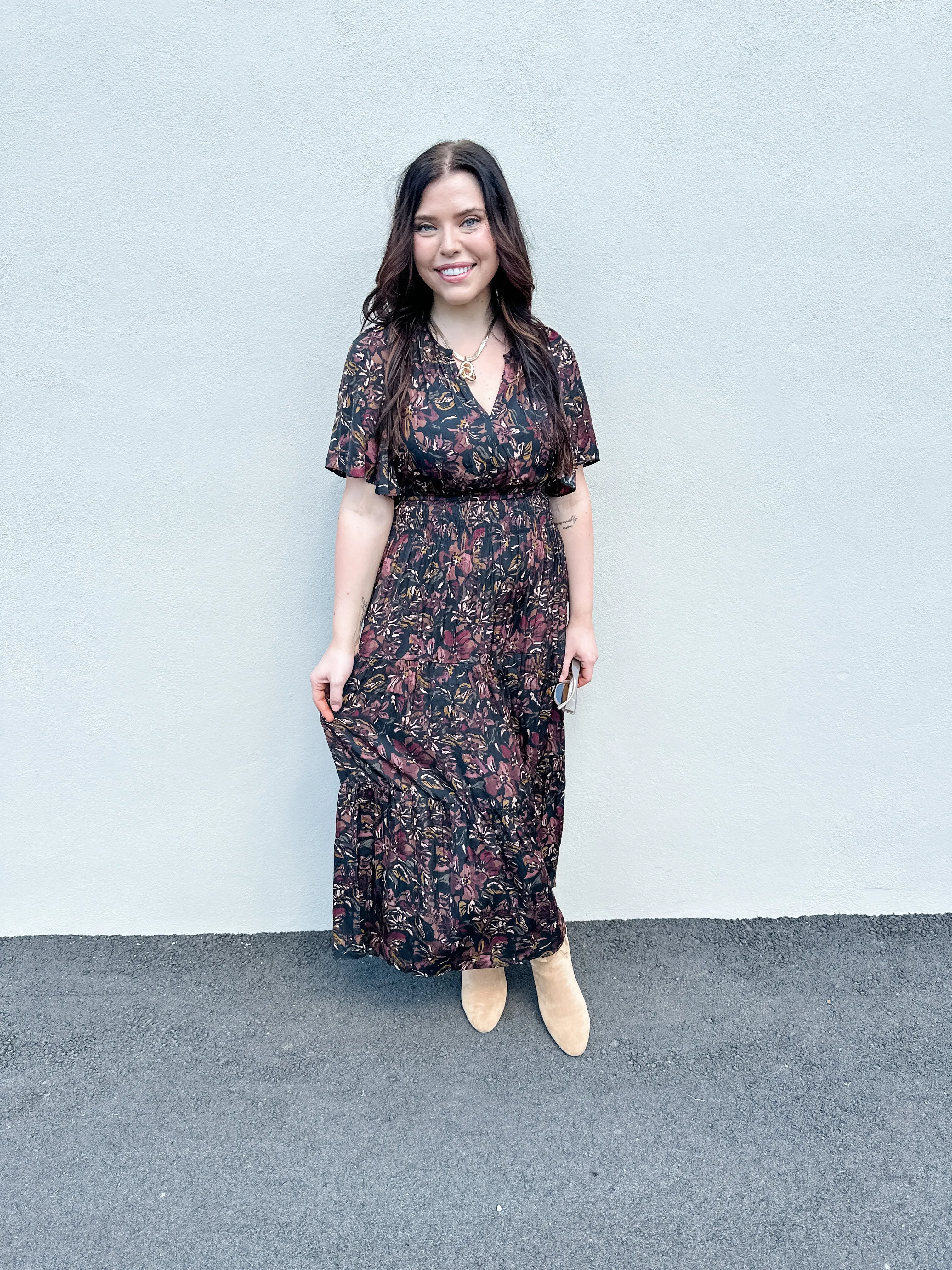 Floral Satin Midi Dress