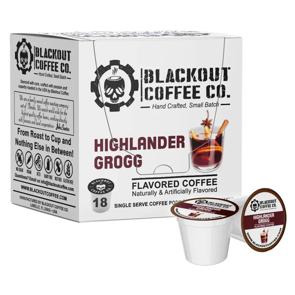 HIGHLANDER GROGG FLAVORED COFFEE PODS 18CT