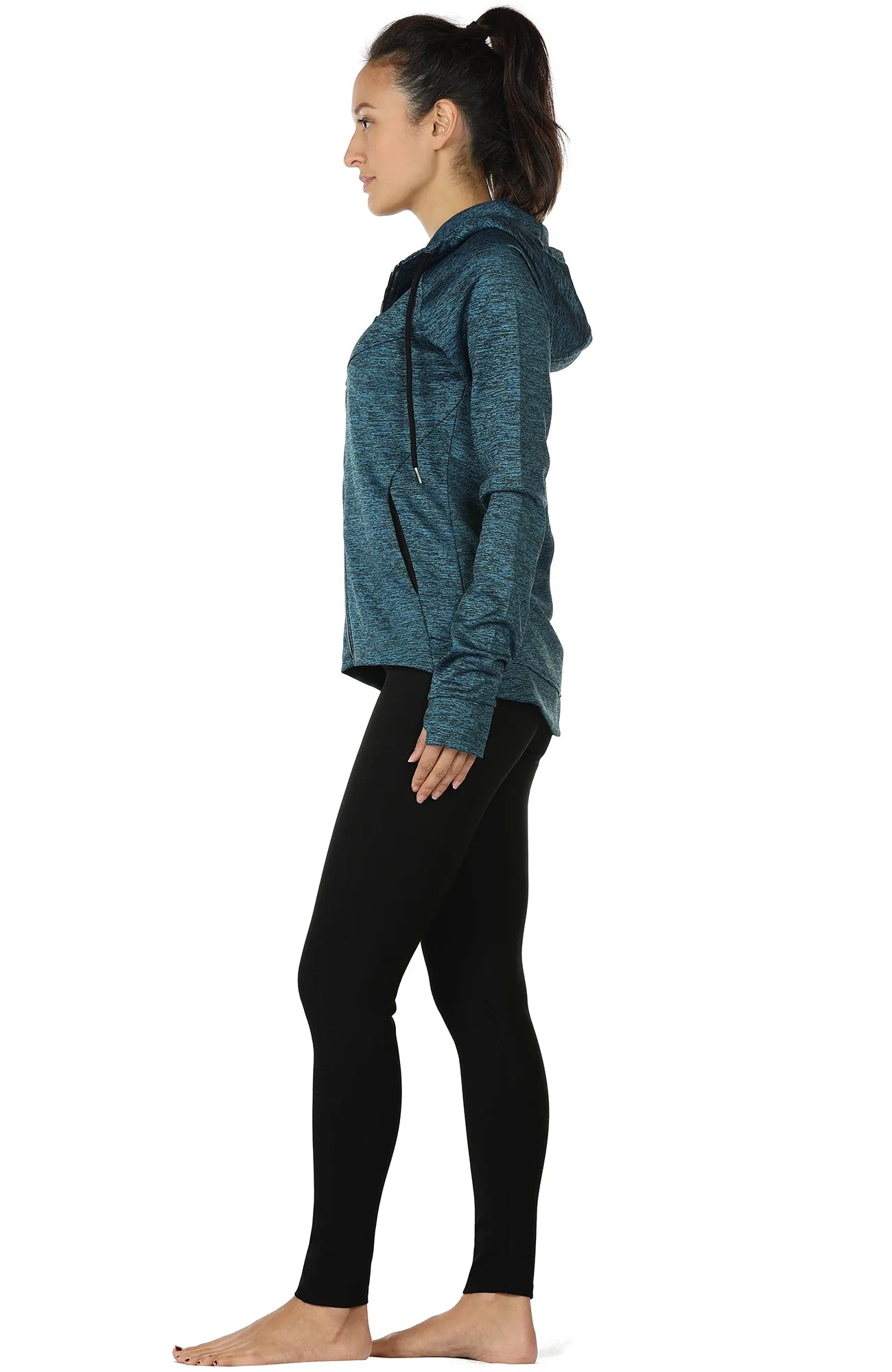 icyzone Workout Jackets for Women - Athletic Exercise Running Zip-Up Hoodie with Thumb Holes