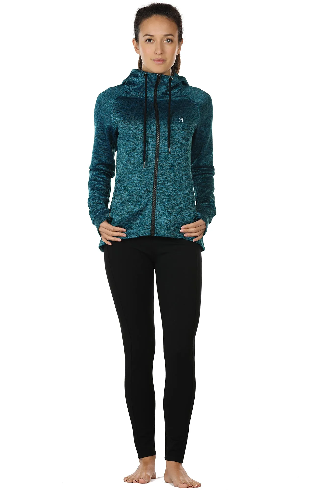 icyzone Workout Jackets for Women - Athletic Exercise Running Zip-Up Hoodie with Thumb Holes