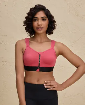 Nykd By Nykaa Front Zip Cotton High Impact  No Slouch  Sports Bra-NYK907-Coral