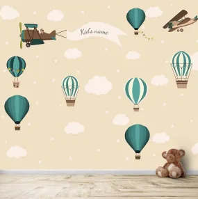 Personalised Gliders, Planes, and Hot Air Balloon Wallpaper for Kids Room, Customised