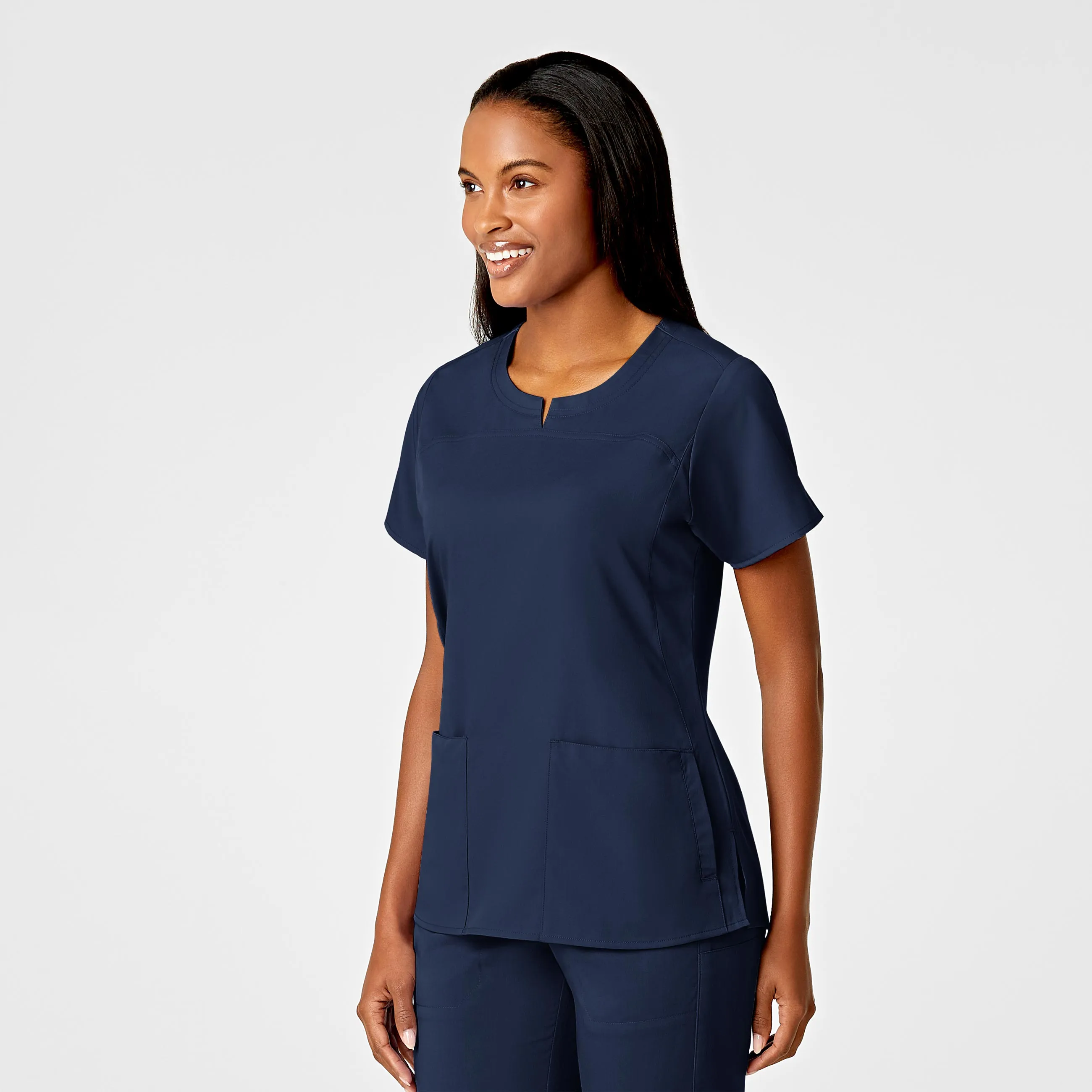 PRO Women's 4 Pocket Notch Neck Scrub Top - Navy