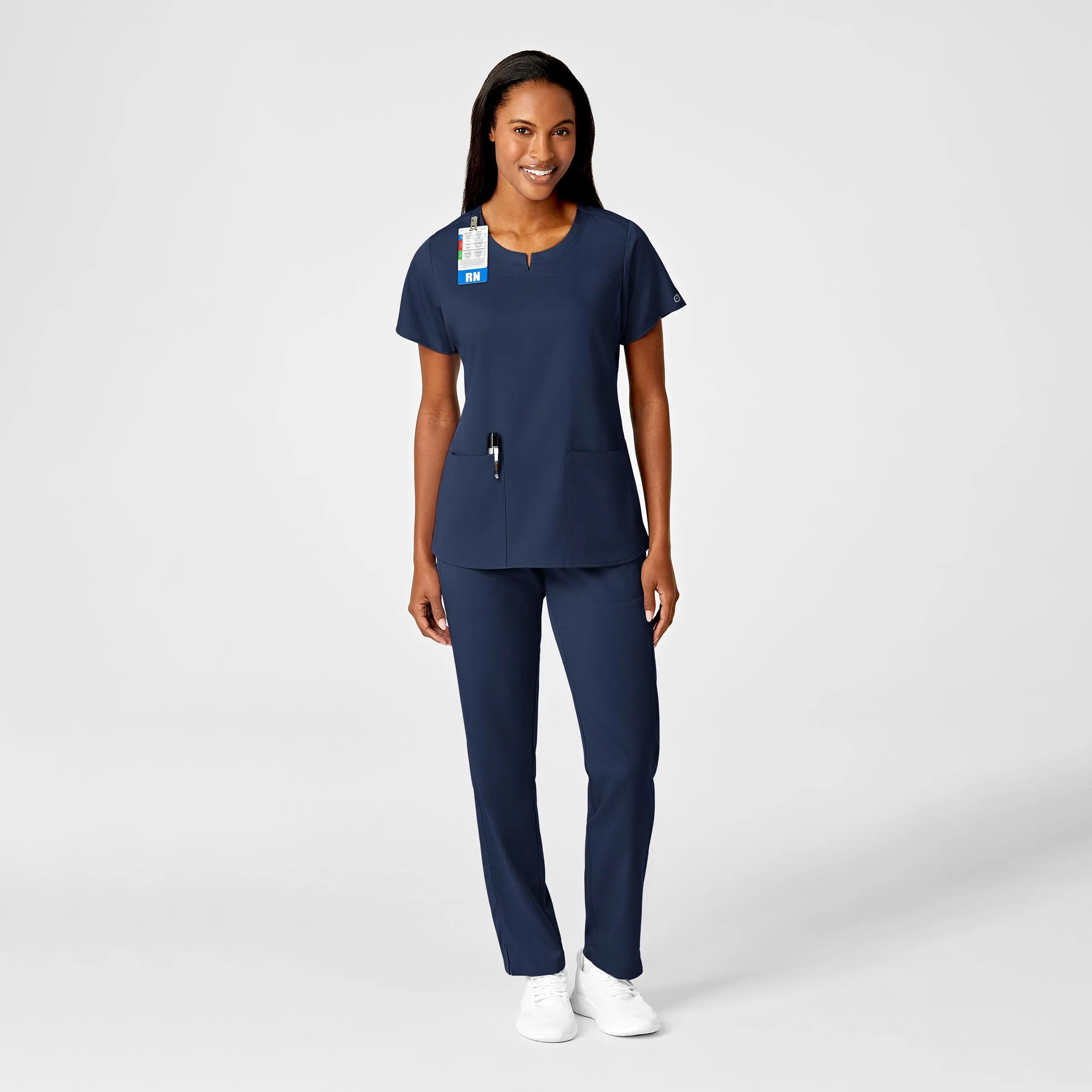 PRO Women's 4 Pocket Notch Neck Scrub Top - Navy