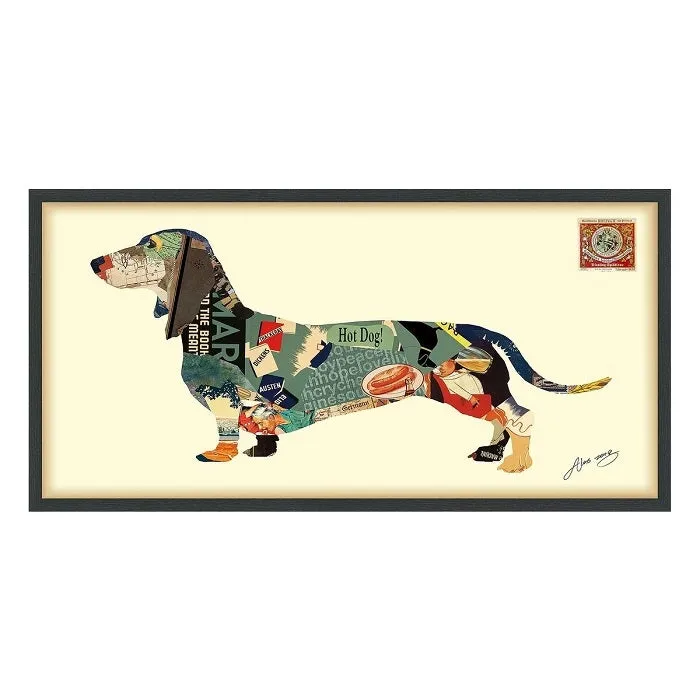 "Dachshund" Dimensional Collage Framed Graphic Art Under Glass Wall Art