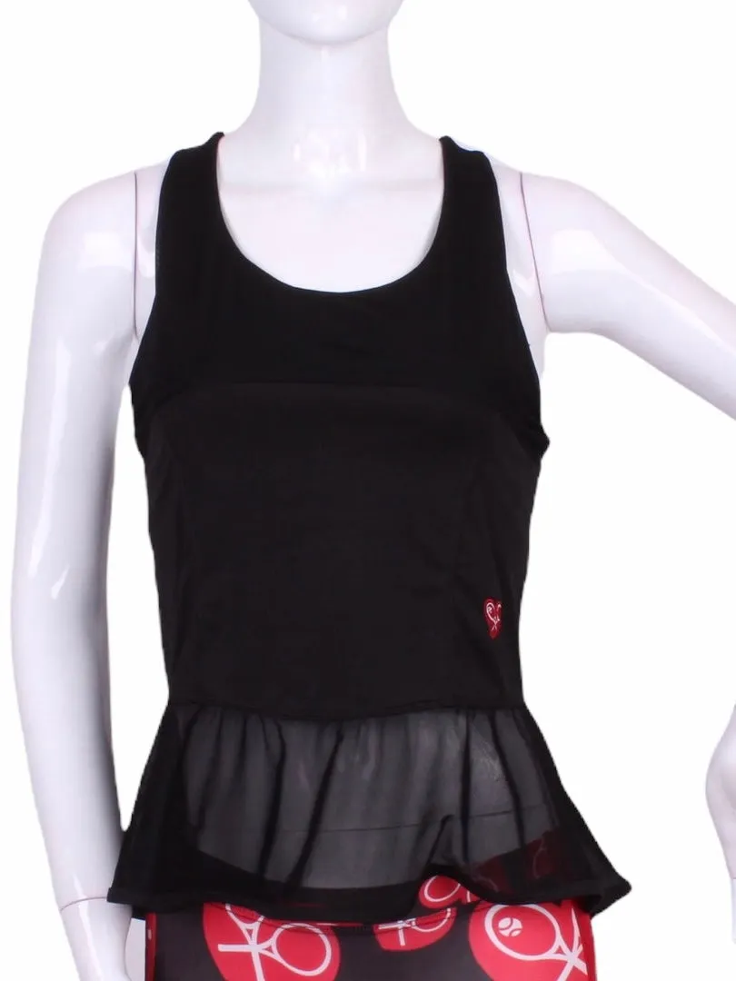 Ruffle Tank Tennis Top Black & Mesh